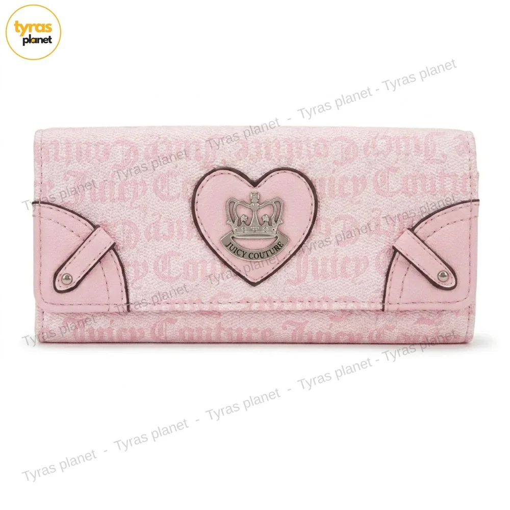 Juicy Couture Her Majesty Single Gusset Flap Clutch Wallet Chiffon Pink NEW